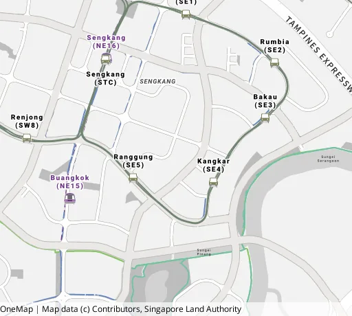 Map of the area around Blk 211D Compassvale Lane in Sengkang, showing 400 m and 1 km rings and 4 primary schools within 1 km