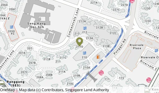 Location map of Blk 211D Compassvale Lane, a HDB resale block in Sengkang, Singapore