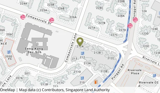 Location map of Blk 212A Compassvale Dr, a HDB resale block in Sengkang, Singapore