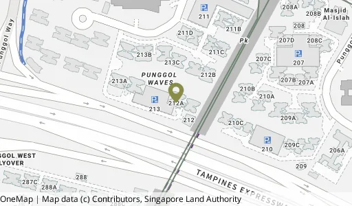Location map of Blk 212A Punggol Walk, a HDB resale block in Punggol, Singapore
