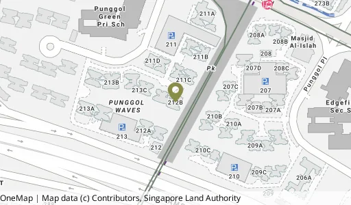 Location map of Blk 212B Punggol Walk, a HDB resale block in Punggol, Singapore