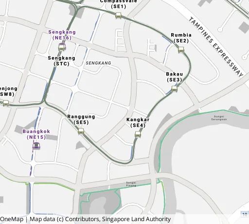 Map of the area around Blk 212C Compassvale Dr in Sengkang, showing 400 m and 1 km rings and 4 primary schools within 1 km