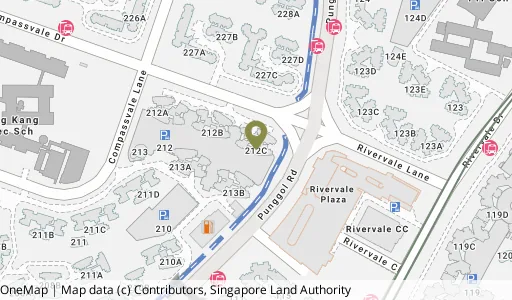 Location map of Blk 212C Compassvale Dr, a HDB resale block in Sengkang, Singapore
