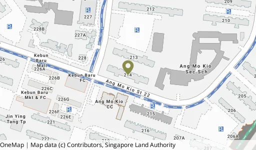 Location map of Blk 214 Ang Mo Kio Ave 3, a HDB resale block in Ang Mo Kio, Singapore