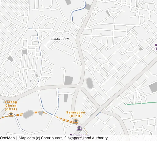 Map of the area around Blk 215 Serangoon Ave 4 in Serangoon, showing 400 m and 1 km rings and 1 primary school within 1 km
