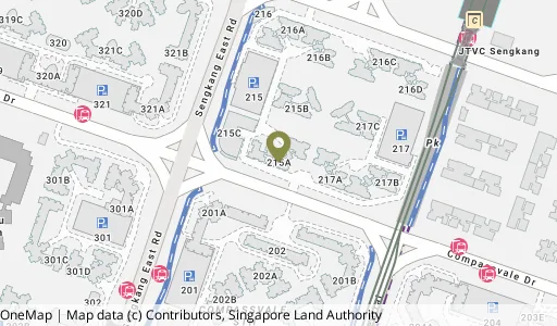 Location map of Blk 215A Compassvale Dr, a HDB resale block in Sengkang, Singapore