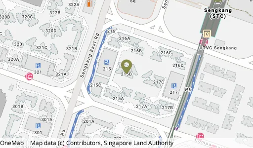 Location map of Blk 215B Compassvale Dr, a HDB resale block in Sengkang, Singapore