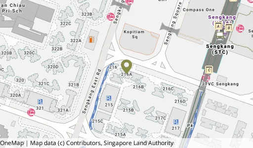 Location map of Blk 216A Compassvale Dr, a HDB resale block in Sengkang, Singapore