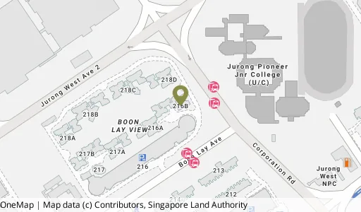 Location map of Blk 216B Boon Lay Ave, a HDB resale block in Jurong West, Singapore