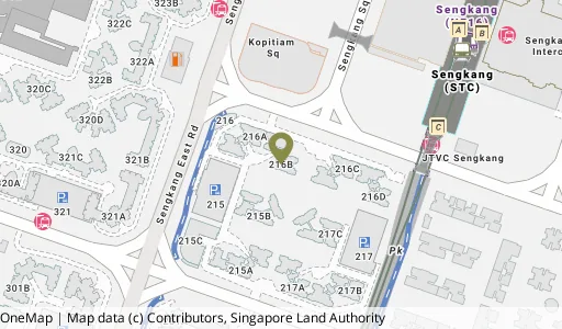 Location map of Blk 216B Compassvale Dr, a HDB resale block in Sengkang, Singapore