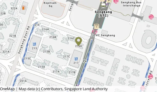Location map of Blk 216D Compassvale Dr, a HDB resale block in Sengkang, Singapore
