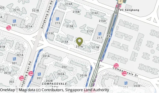 Location map of Blk 217A Compassvale Dr, a HDB resale block in Sengkang, Singapore