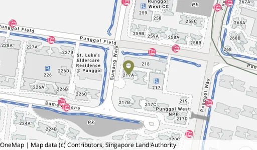 Location map of Blk 217A Sumang Walk, a HDB resale block in Punggol, Singapore
