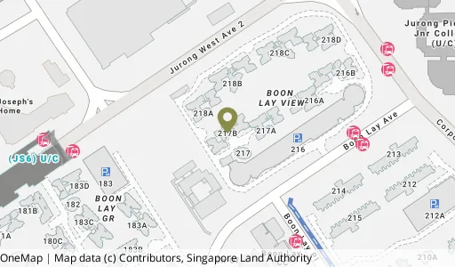 Location map of Blk 217B Boon Lay Ave, a HDB resale block in Jurong West, Singapore