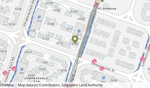 Location map of Blk 217B Compassvale Dr, a HDB resale block in Sengkang, Singapore