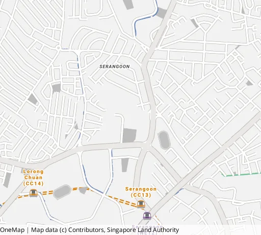 Map of the area around Blk 218 Serangoon Ave 4 in Serangoon, showing 400 m and 1 km rings and 2 primary schools within 1 km
