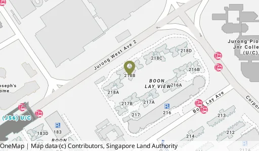 Location map of Blk 218B Boon Lay Ave, a HDB resale block in Jurong West, Singapore