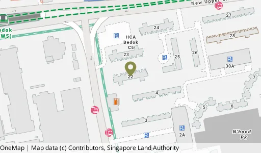 Location map of Blk 22 Bedok Sth Ave 1, a HDB resale block in Bedok, Singapore