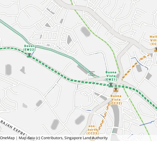 Map of the area around Blk 22 Ghim Moh Link in Queenstown, showing 400 m and 1 km rings and 2 primary schools within 1 km
