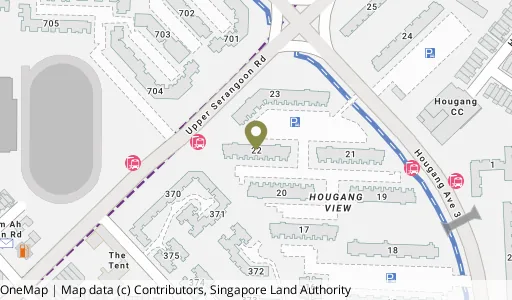 Location map of Blk 22 Hougang Ave 3, a HDB resale block in Hougang, Singapore