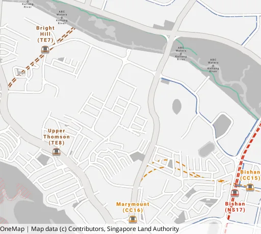 Map of the area around Blk 22 Sin Ming Rd in Bishan, showing 400 m and 1 km rings and 1 primary school within 1 km