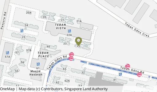 Location map of Blk 22 Teban Gdns Rd, a HDB resale block in Jurong East, Singapore