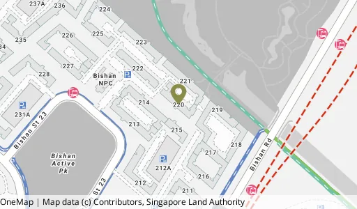 Location map of Blk 220 Bishan St 23, a HDB resale block in Bishan, Singapore