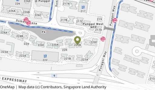 Location map of Blk 220B Sumang Lane, a HDB resale block in Punggol, Singapore