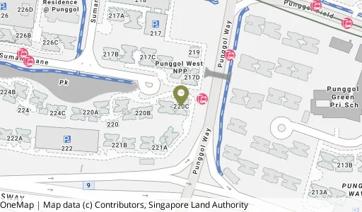 Location map of Blk 220C Sumang Lane, a HDB resale block in Punggol, Singapore