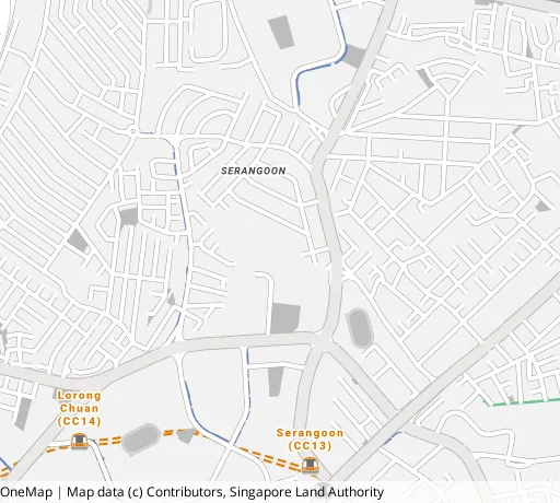 Map of the area around Blk 221 Serangoon Ave 4 in Serangoon, showing 400 m and 1 km rings and 2 primary schools within 1 km