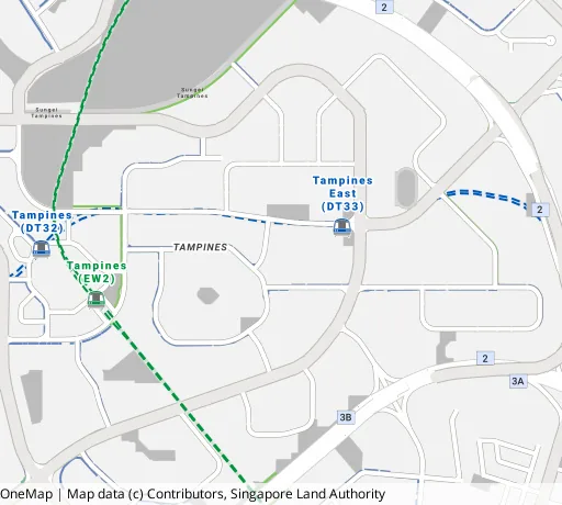 Map of the area around Blk 221 Tampines St 24 in Tampines, showing 400 m and 1 km rings and 4 primary schools within 1 km