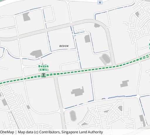 Map of the area around Blk 221A Bedok Ctrl in Bedok, showing 400 m and 1 km rings and 3 primary schools within 1 km