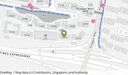 Location map of Blk 221B Sumang Lane, a HDB resale block in Punggol, Singapore