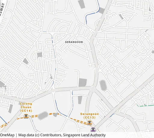 Map of the area around Blk 222 Serangoon Ave 4 in Serangoon, showing 400 m and 1 km rings and 2 primary schools within 1 km