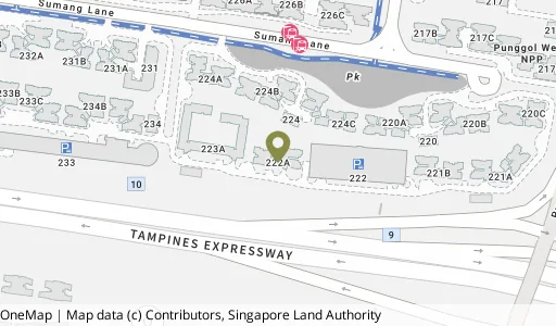 Location map of Blk 222A Sumang Lane, a HDB resale block in Punggol, Singapore