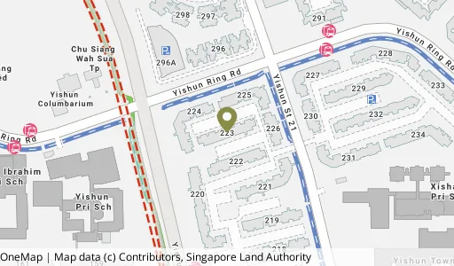 Location map of Blk 223 Yishun St 21, a HDB resale block in Yishun, Singapore