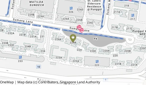 Location map of Blk 224B Sumang Lane, a HDB resale block in Punggol, Singapore
