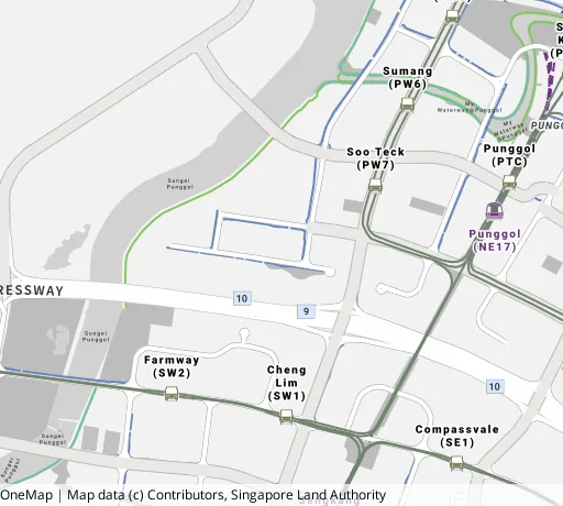 Map of the area around Blk 226B Sumang Lane in Punggol, showing 400 m and 1 km rings and 3 primary schools within 1 km