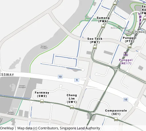 Map of the area around Blk 226C Sumang Lane in Punggol, showing 400 m and 1 km rings and 4 primary schools within 1 km