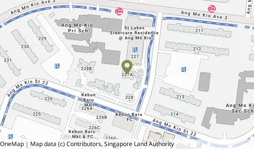 Location map of Blk 227A Ang Mo Kio St 23, a HDB resale block in Ang Mo Kio, Singapore