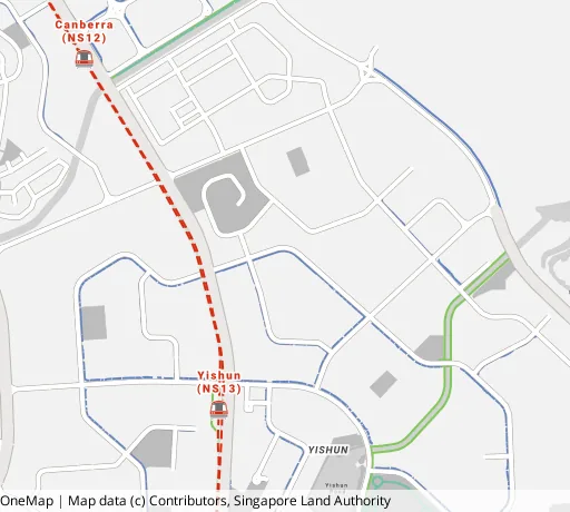Map of the area around Blk 228 Yishun St 21 in Yishun, showing 400 m and 1 km rings and 4 primary schools within 1 km