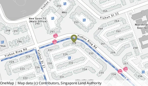Location map of Blk 228 Yishun St 21, a HDB resale block in Yishun, Singapore
