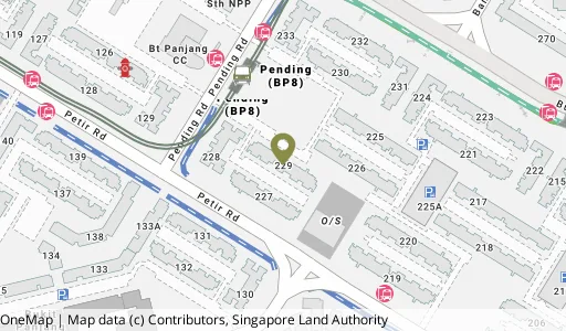 Location map of Blk 229 Pending Rd, a HDB resale block in Bukit Panjang, Singapore