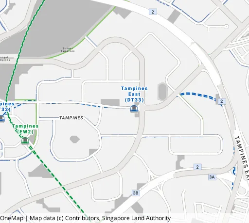 Map of the area around Blk 229 Tampines St 23 in Tampines, showing 400 m and 1 km rings and 5 primary schools within 1 km