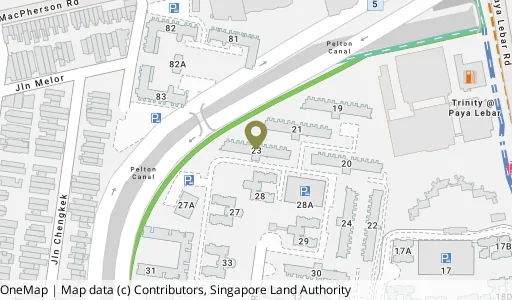 Location map of Blk 23 Balam Rd, a HDB resale block in Geylang, Singapore