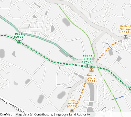Map of the area around Blk 23 Ghim Moh Link in Queenstown, showing 400 m and 1 km rings and 2 primary schools within 1 km