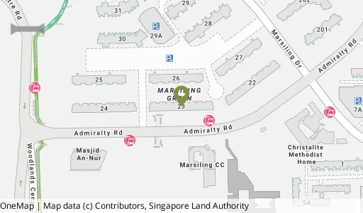 Location map of Blk 23 Marsiling Dr, a HDB resale block in Woodlands, Singapore