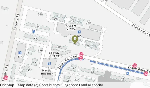 Location map of Blk 23 Teban Gdns Rd, a HDB resale block in Jurong East, Singapore