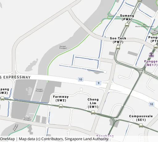 Map of the area around Blk 231A Sumang Lane in Punggol, showing 400 m and 1 km rings and 3 primary schools within 1 km