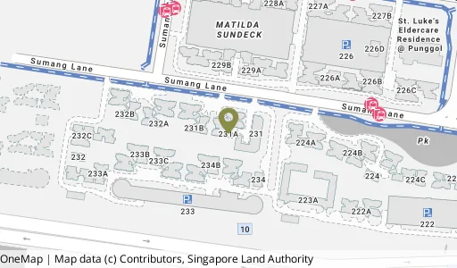 Location map of Blk 231A Sumang Lane, a HDB resale block in Punggol, Singapore